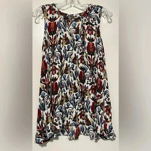 Kori America Womens Cream Sleeveless Keyhole Neck Floral Tunic Blouse Top Size S